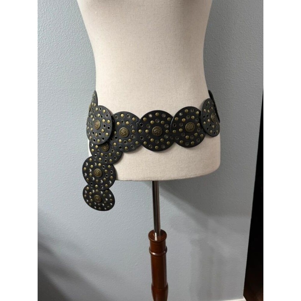 Y2K Boho Western Black Studded Concho Disc Statement Belt